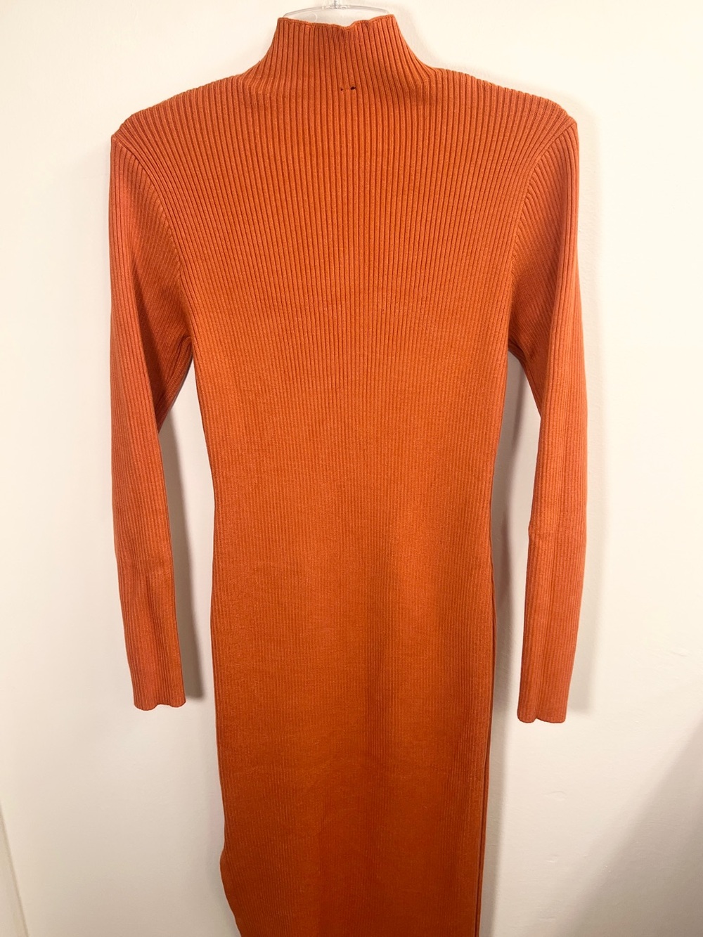 Ribbed Body Con Turtleneck Long Sleeve Dress in Burnt Orange